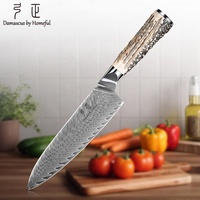 Ensemble de couteaux de cuisine professionnels de qualité supérieure en acier Damas avec manche en bois de cerf, couteau de chef japonais ultra durable de 8 pouces