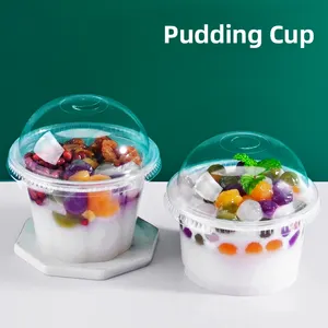 Copos plásticos transparentes para sorvete de frutas PET, copos para iogurte e doces com tampa de cúpula