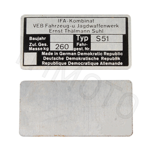 For Simson S51 S 51 IFA Motorcycle Parts Rahmenplakette Mopeds Type <b>Plate</b> Sign <b>Name</b> <b>Plate</b> Typenschild TABLICZKA ZNAMIONOWA - Product Image 4
