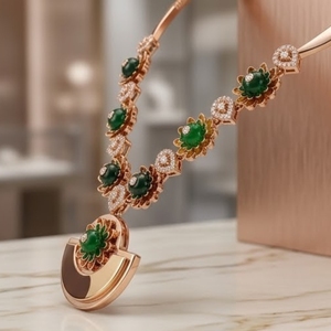 Conjunto de Collar Floral Verde con Oro Rosa Italiano de Plata 925 y Pendientes a Juego, Joyería de Diseño para Mujer - Product Image 3