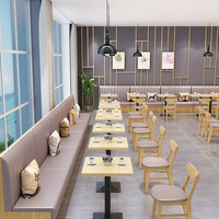 Combinaison moderne de canapé, table murale et chaises en bois massif Qingba pour snack-bar, restauration rapide, restaurant occidental, usage domestique et scolaire