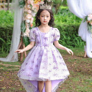 Robes de demoiselle d'honneur brodées pour enfants, col rond, ligne A, robe de princesse en Tulle pour les âges de 3 à 12 ans, couleur rose, violet, champagne - Product Image 2