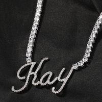 Hiisees – plaque de nom personnalisée pendentif lettre glacée plaqué or 18K CZ chaîne de Tennis collier connecté femme homme
