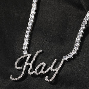 <span class=keywords><strong>Hiisees</strong></span> สร้อยคอตัวอักษรเย็นชุบทอง18K,สร้อยคอตัวเชื่อมต่อสายเทนนิส CZ ป้ายชื่อแบบกำหนดได้เองสำหรับผู้หญิงและผู้ชาย - Product Image 5
