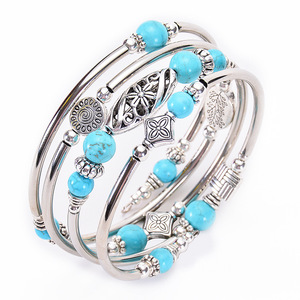 Pulseras de joyería de moda, envoltura de alambre trenzado, brazalete multicapa turquesa, envoltura de memoria en espiral, pulsera de joyería fina para mujer - Product Image 5