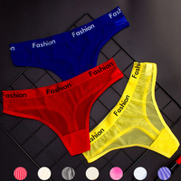Logo personnalisé lettre mode Style sportif Sexy sous-vêtements transparents femmes coton slips voir à travers les culottes douces filles string