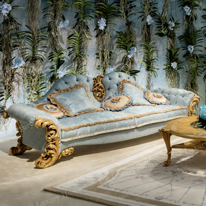 Ensemble <span class=keywords><strong>de</strong></span> canapés rococo français sur mesure, canapé en velours bleu <span class=keywords><strong>ciel</strong></span> avec décor doré, table basse pour les intérieurs <span class=keywords><strong>de</strong></span> villas <span class=keywords><strong>de</strong></span> luxe - Product Image 2