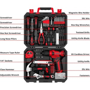 <span class=keywords><strong>DEKO</strong></span> Juego de Herramientas para el Hogar de 126 Piezas con Taladro Inalámbrico Rojo de 8V y Herramientas Manuales para Mujeres - Product Image 2