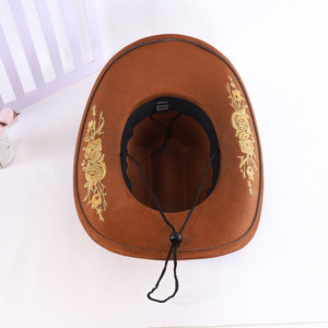 Sombrero de Vaquero Color Camel con Bordado, Ajustable, para Otoño e Invierno - Product Image 1