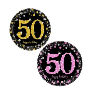 Black Gold 50th Birthday Pink Gold Party Supplies Disposable Tableware for 16 Guest Happy Birthday Party Tableware Sets