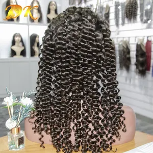 Peluca de cabello humano rizado con ondas profundas, pelo virgen brasileño 100% de alta definición con ondas al agua