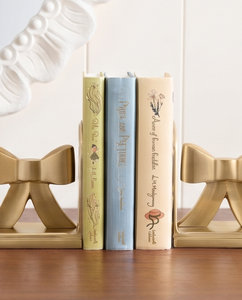 Bookend Bow Design Gold Finish Decorative Metal Book Holder Elegant <b>Shelf</b> Organizer for Home Office Library <b>Desk</b> Display Decor - Product Image 3