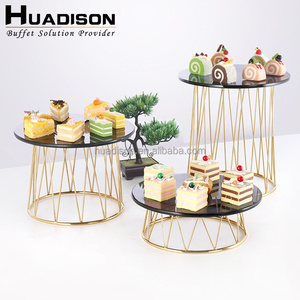 Huadison Catering Equipment Buffet Luxury Gold Snack <strong>Stands</strong> <strong>Three</strong> <strong>Tiers</strong> Buffet <strong>Food</strong> Display <strong>Stand</strong> for Wedding Banquet - Product Image 1