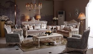 Sofá Seccional de Tela Clásico Victoriano de Madera Tallada a Mano, Mueble Elegante para Sala de Estar con Diseño de Tallado Rico para Suite - Product Image 6