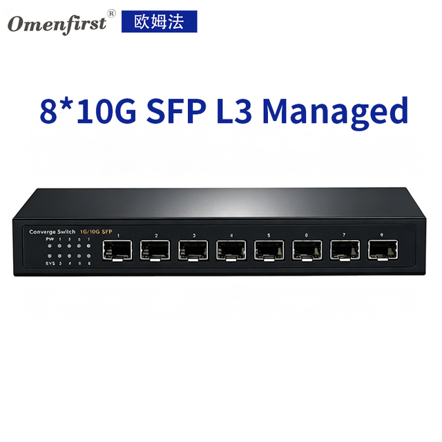 8 Port 10G SFP+ Layer 3 Managed Switch 160Gbps Switching Capacity Multi-Gigabit Fiber Optic Hub for Data Center Convergence