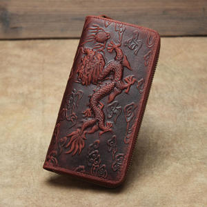 Andong <b>Vintage</b> Crazy Horse Leather Dragon Embossed Long Wallet for Men Genuine Cowhide <b>Clutch</b> <b>Bag</b> Card Holder Zipper Purse Man - Product Image 6