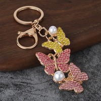 Porte-clés Papillon en Cristal en Gros, Porte-clés Papillon Multicolore en Strass et Perles, Accessoire de Sac à Main Tendance, Logo Personnalisé