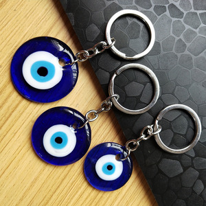 Wholesale 3 3.5 4cm Charm Lucky Big Round Blue Glass Turkish Evil Eye Keychain Keyrings for Key