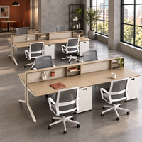 Bureau de coworking 4 places, poste de travail partagé avec cloison et armoire de rangement pour centres d'affaires et espaces de travail d'équipe
