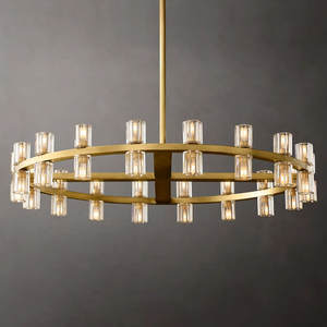 36" Retro Black Wheel Chandelier Living Room Bedroom Industrial Round Brass Led Chandelier - Product Image 6