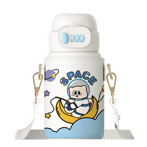 Taza <span class=keywords><strong>termo</strong></span> para niños con cerradura de combinación de dibujos animados, <span class=keywords><strong>botella</strong></span> de agua al vacío aislada de acero inoxidable con tapa de paja para estudiantes - Product Image 1