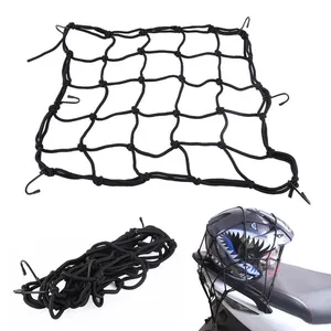 Jaring Bungee Helm Sepeda Motor, 40*40 Cm 6 Kait Helm Sepeda Motor Bungee Kargo Net Sepeda Motor Pengait Bagasi Tahan Lama Jaring