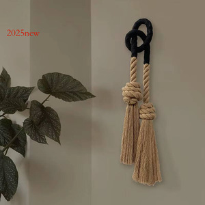 Tapiz decorativo de borla con nudo de cuerda de algodón pequeño, diseño de colgantes de burbujas, decoración artística de pared para el hogar - Product Image 1