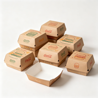 Boîte à hamburger biodégradable en carton blanc avec motif personnalisé, emballage jetable pour hamburger à emporter, vente en gros d'usine, en stock