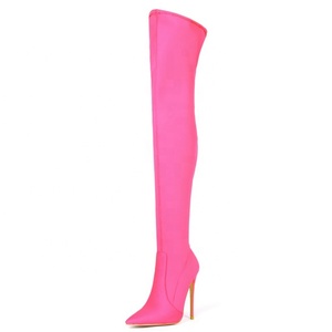 Multi-colors Size 45 Women's Over Knee <b>Boots</b> Stretch Fabric Thigh High <b>Boots</b> Women Skintight Stiletto Shoes on Long <b>Boots</b> - Product Image 3