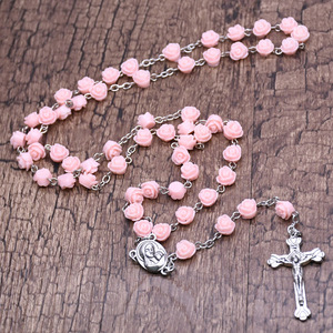 Resina Rosa flor collar Rosario <span class=keywords><strong>Virgen</strong></span> María Cristo cruz cristiana católica cuentas de oración - Product Image 6