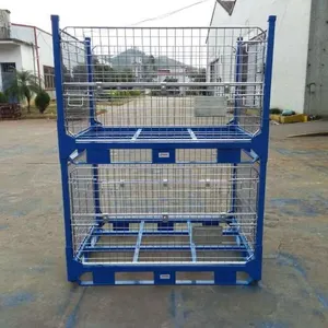 Wire Pallet Cage Customized Heavy Duty Powder Coating Zinc Coated Wire Container Mesh Pallet Cage Stillage Cage For Industrial Storage
