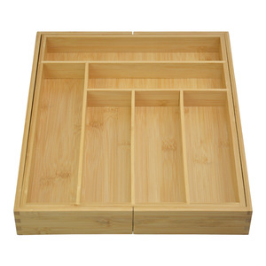 Organisateur de tiroir en bambou extensible, boîte de rangement rectangulaire, porte-ustensiles de cuisine, plateau de séparation pour couverts - Product Image 1