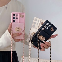 Coque de téléphone portable en silicone motif animal pour S23/S24/S25 Ultra avec chaîne papillon, protection 360°, entièrement faite à la main, Plus
