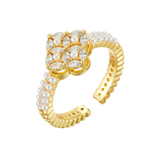 French Retro Pearl Zircon Flower Open <b>Ring</b> <b>Adjustable</b> Index Finger Delicate Jewelry Party Wear - Product Image 5