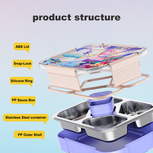 Fiambrera de acero inoxidable con dibujos animados para niños, bonito contenedor de comida Bento con compartimentos, almacenamiento de comidas escolares - Product Image 2