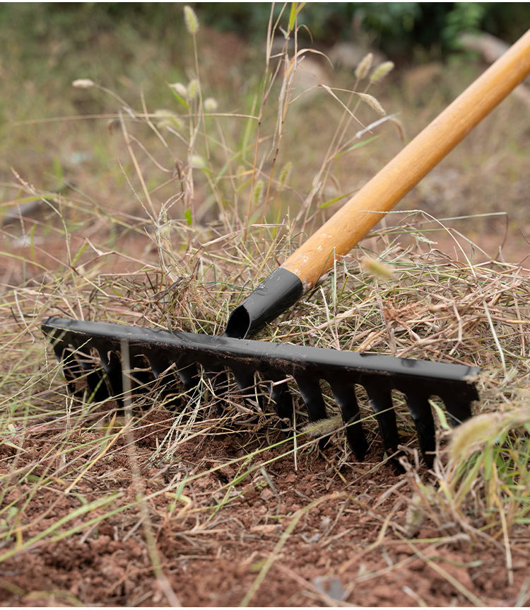 Rastrello a ventaglio, rastrello metallico, manico telescopico, raccoglifrutta, spazzola per pavimentazione – Sistema da giardino QUEST