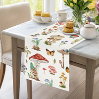 Lot de 5 chemins de table et sets de table en tissu imprimé champignons et fleurs sauvages, lavables, pour la décoration de la maison, de la cuisine et de la salle à manger