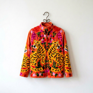 Manteau d'hiver réversible en velours brodé à la main pour femmes, col montant, manches longues, veste extérieure en coton à motifs floraux - Product Image 1