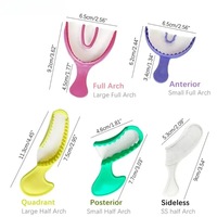 Plateau d'impression dentaire coloré en plastique pour empreinte complète (arc, quadrant avant, quadrant arrière) avec filet de fixation