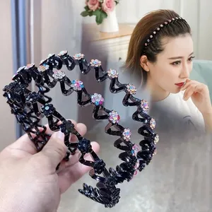 Moda inci kaymaz Rhinestone Hairbands elastik çiçek kadın saç Hoop bantları kafa bandı çerçeve kızlar saç aksesuarları Headdress