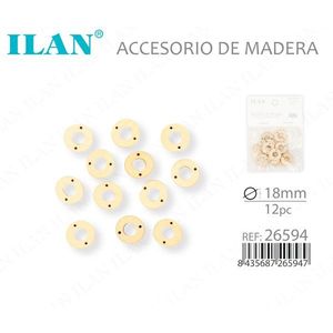 Accessorio circolare in legno Ilan da 18 mm, 12 pezzi, per cucito e artigianato - Product Image 3