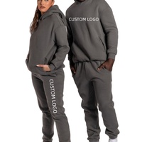 Survêtement surdimensionné pour hommes en vrac couleur unie vierge personnalisé propre logo 100% coton Baggy 2 pièces ensembles de survêtements unisexes