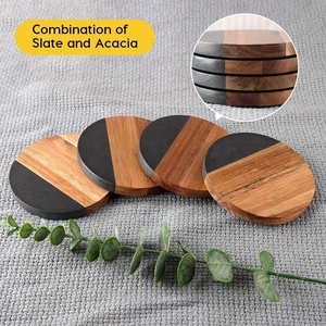 2026 Hot Selling Acacia Wooden Black <strong>Marble</strong> Eco-Friendly Luxury <strong>Coasters</strong> for Coffee Table Dining Table Desk Home Office - Product Image 3