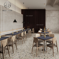 Ensemble de meubles de restaurant moderne avec table carrée brun foncé et chaises de café en cuir brun clair, banquette