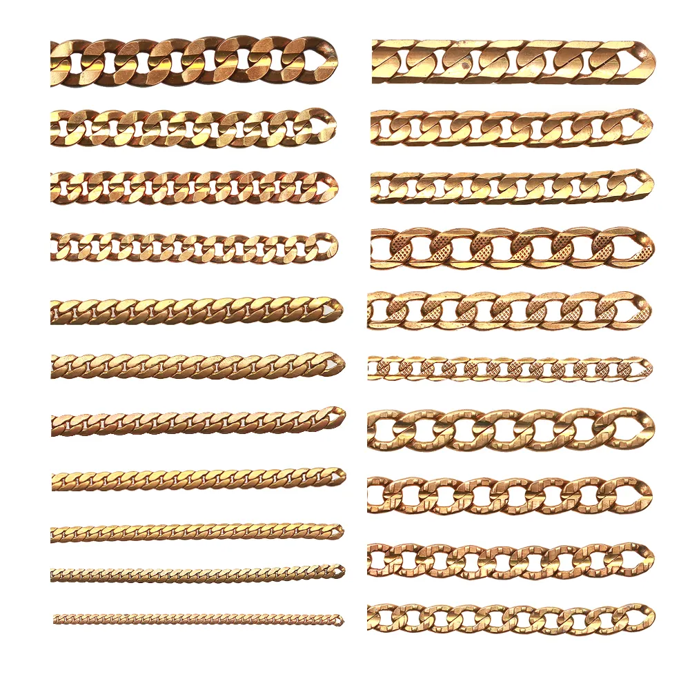 女性真鍮ネックレスチェーンロールカスタム機械シルバー14K 18K 24Kゴールドメッキキューバリンクチェーン男性用ジュエリー作り