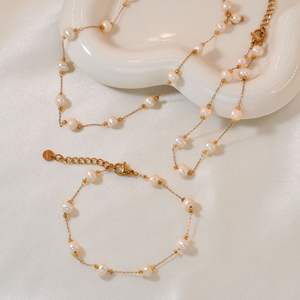 Collana di perle stellate Set per le donne semplice perla naturale dolce con catena in oro placcato clavicola gioielli in acciaio inox classico - Product Image 3