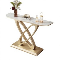 Console Moderne de Luxe en Faux Marbre pour Entrée, Couloir, Salon, Hall d'Accueil – Base Croisée, Construction Robuste, Meuble Polyvalent pour la Maison