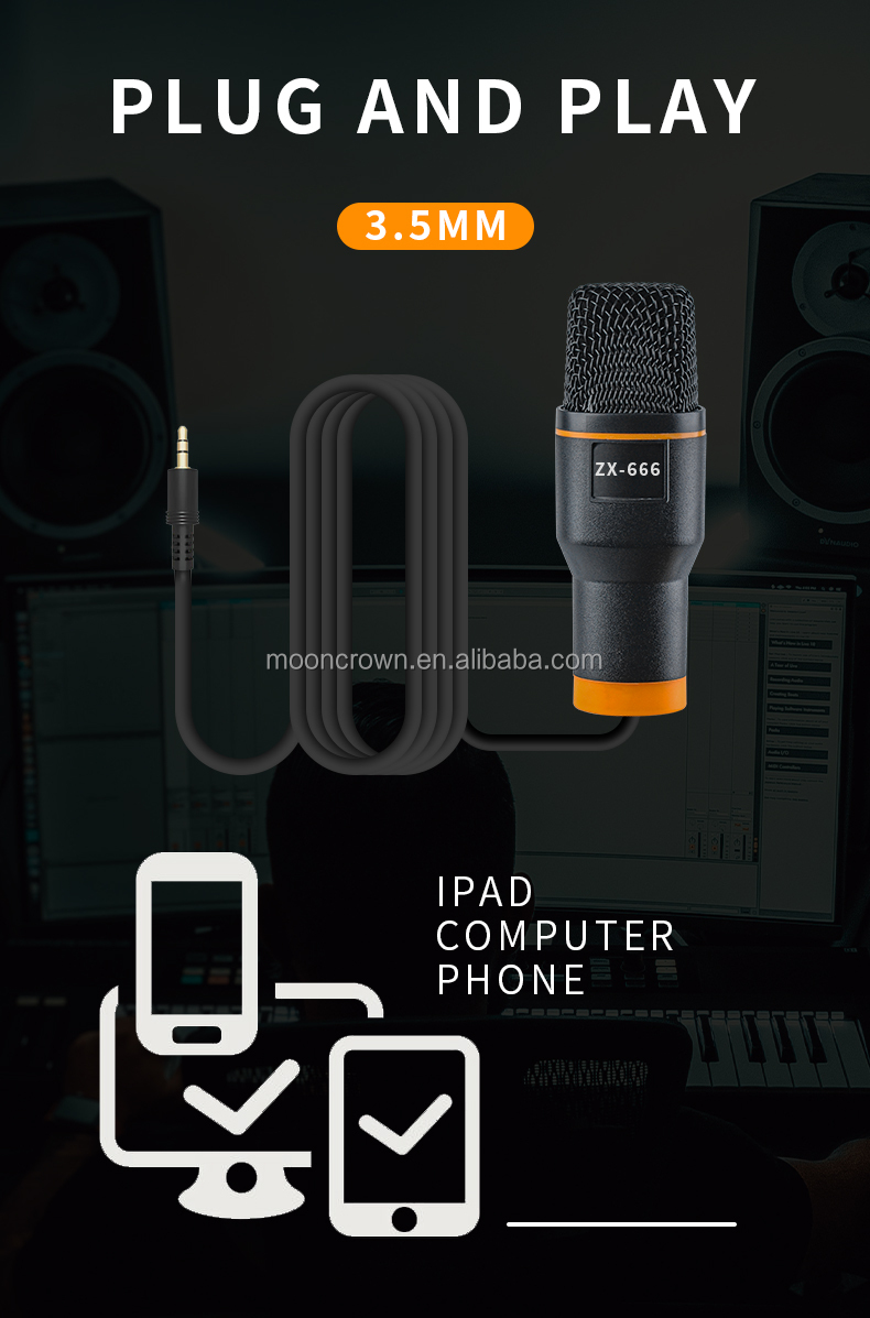 ZX666 USB Recording Microphone Kit: Desktop Vlog Mic with RGB