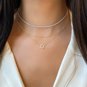 Vewant Single Star Of David Necklace Gold Plated 925 Sterling Silver Necklace Geometric Star Charm Necklace