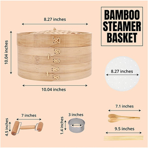 Bambus Pot Reusable <strong>Momo</strong> Kitchen 2 Tiers Package Tasty Bao Buns Commercial Dumpling Bamboo <strong>Steamer</strong> <strong>Set</strong> With Cotton Liners - Product Image 4